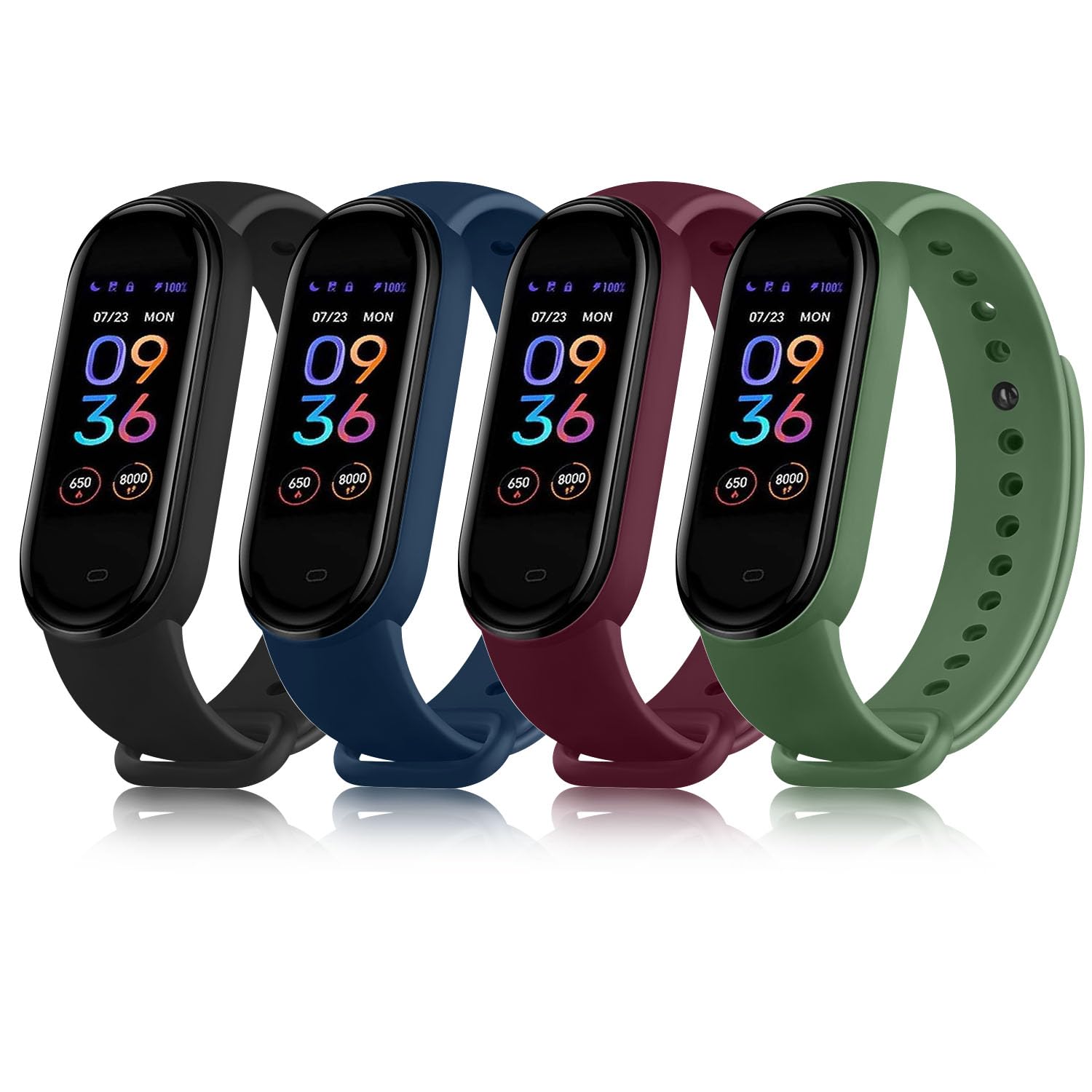 Wanme Pack 4 Straps For Amazfit Band 5 Straps/Mi Band 5 Smartband Strap,Soft Silicone Sports Watchband For Amazfit Band 5 Tracker (Black/Navy Blue/Wine Red/Green)