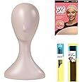 16 Inch Studio Limited Professional Plastic Mannequin Head Durable Wig Head Stand Torso Styling Making Display Holder with Jack for Wigs, Hat, Mask, Headdress (Nude 1 + 3 Pcs Wig Band Set)