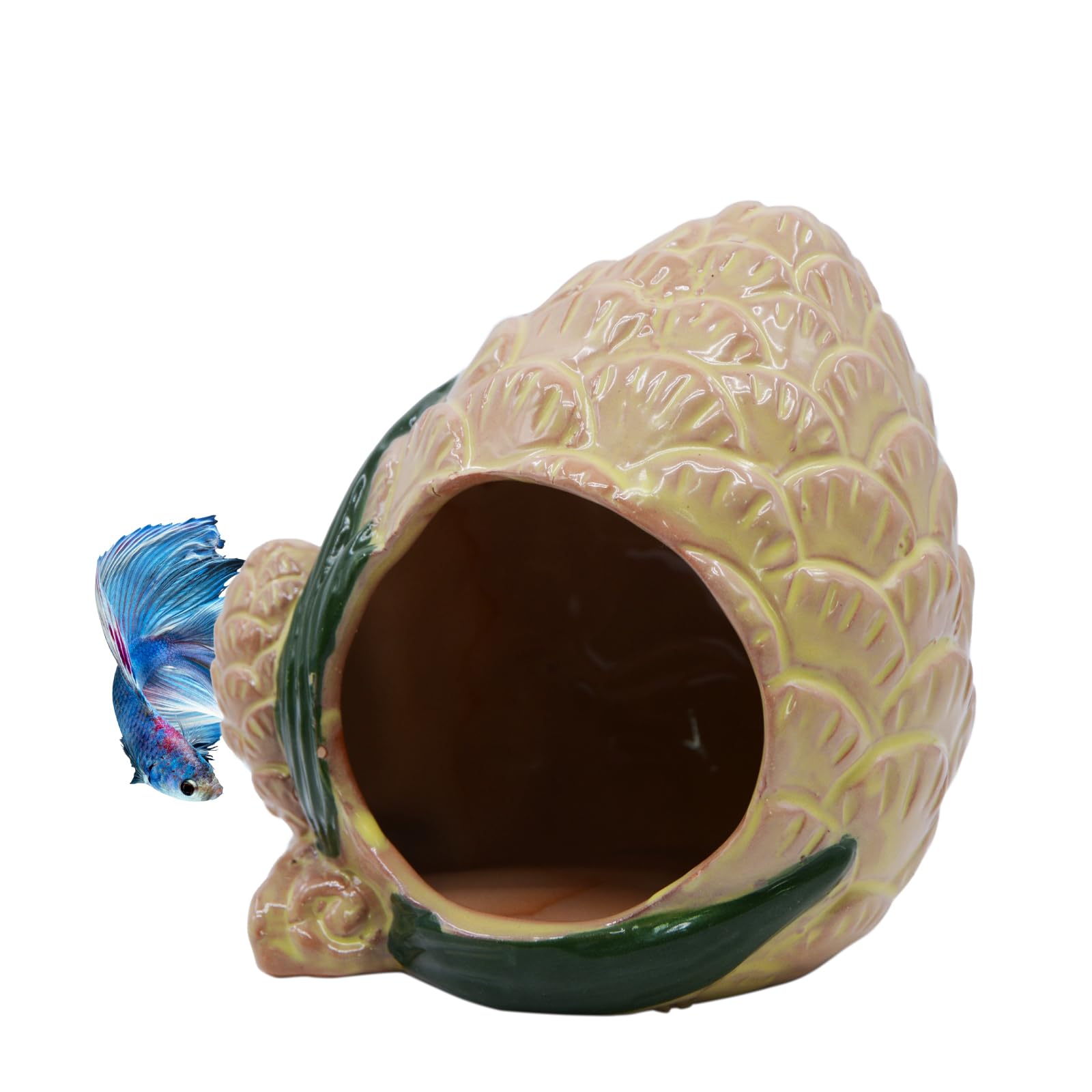 Photo 1 of AnRui Ceramic Pinecone Aquarium Decor Hideaway Cute Mini House Betta Fish Tank Accessories Decoration Hideout Cave Ornament for Small Fish, Shrimp, Goldfish and Reptiles (Yellow)