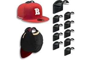 BRATEAYA Wall Hat Racks for Baseball Caps, Adhesive Hooks for Hanging Hats, Simple Installation Hat Organizer, No Drilling Ball Cap Display Holders, Wall Mount Hat Rack, Black, 10 Pack