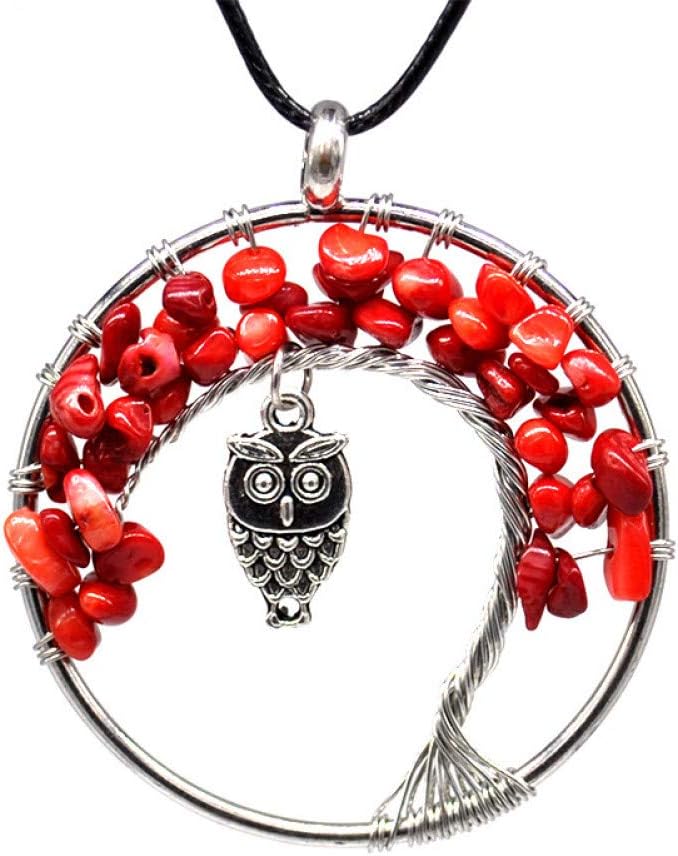 JMZDAW Necklace Pendant Natural Crystal Crushed Stone Life Tree Necklace Owl Pendant Necklace Pendant
