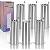 Wzaytia 6 Pack 20 Oz Straight Skinny Tumblers,Individually Gift Boxed Stainless Steel Slim Skinny Tumbler Set Bulk, 20 Oz Insulated Slim Thin Travel Tumbler Cup for Diy, Silver