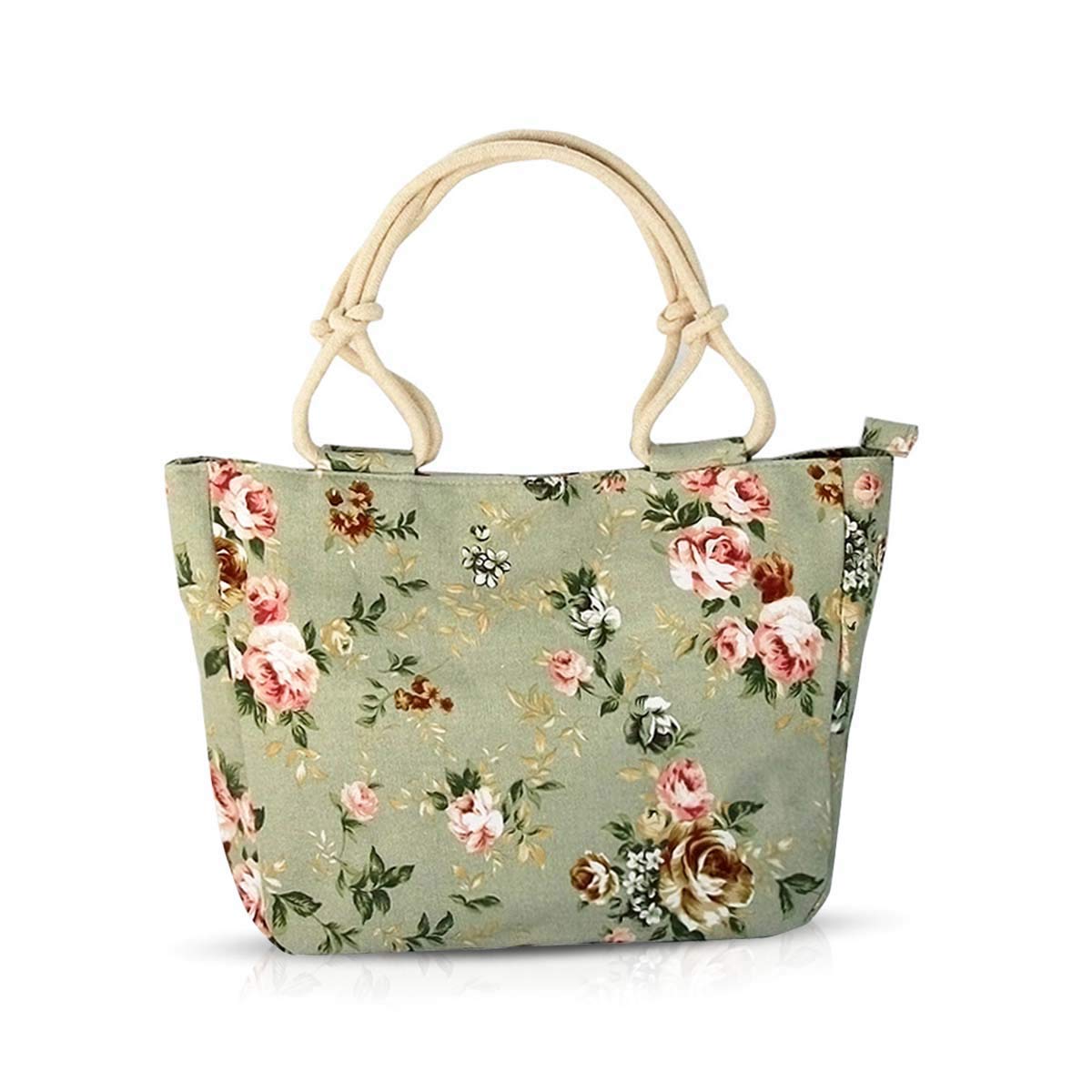 SISUCO Cute Tote Bag, Women's, A4, Stylish, Canvas, Handbag, Floral Pattern, Shoulder Bag, Casual, Commuting to Work or School, Travel, Large Capacity, green