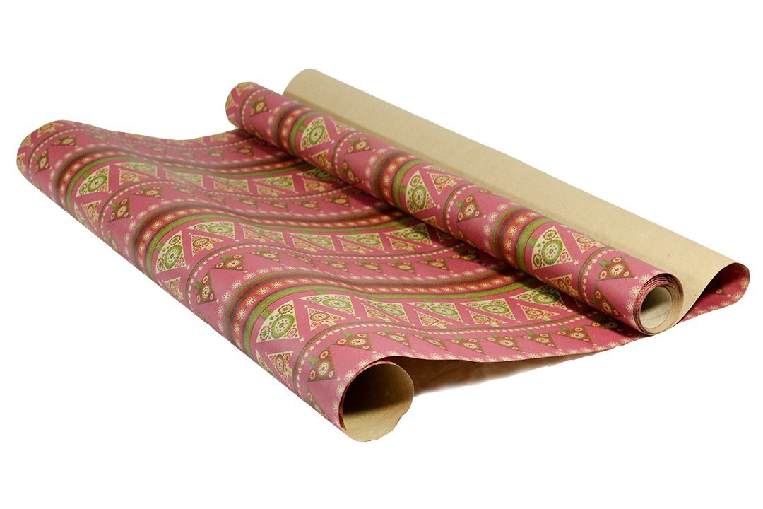 Holiday Retro Printed Kraft Wrapping Paper (Dog Santas-Christmas Space Ornaments-Pink Xmas Trees)