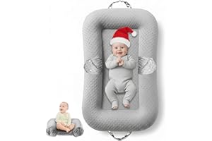 BAOBRAVA Baby Lounger Pillow : 2-in-1 Infant Lounger for Newborn 0-48 Months, Portable Tummy Time Mat for Home and Travel, Breathable & Soft Baby Seat for Baby, Babies Essentials Gifts