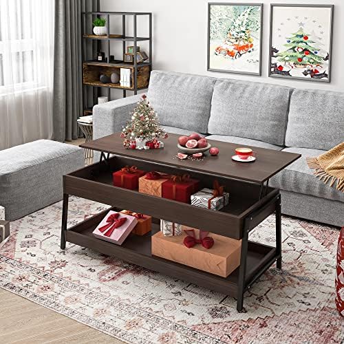POVISON Wood Coffee Table Lift Top with Storage, Adjustable Storage