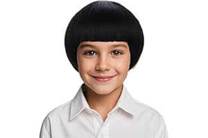 WAVELNM Black Bowl Cut Wig for Kids Black Bob Wig Boys Mushroom Wigs Halloween Costume Funny Wigs