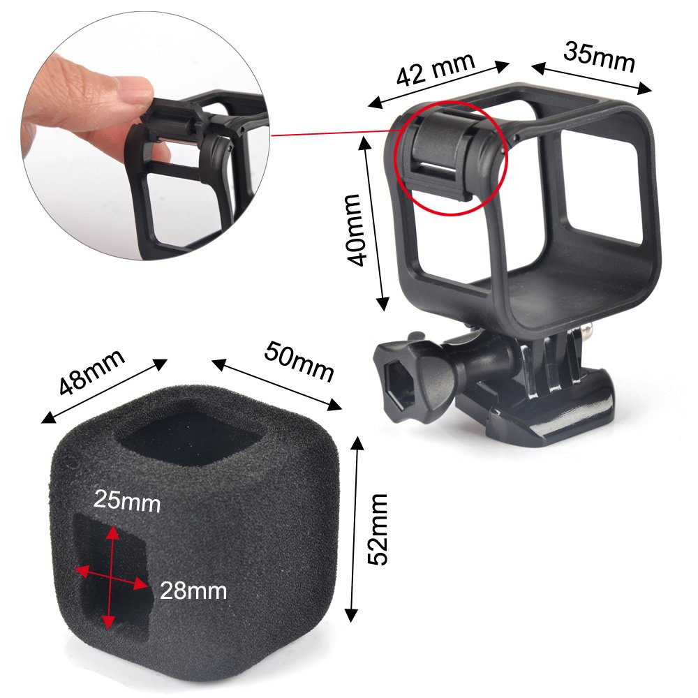 MyArmor Protective Frame Housing Case Skeleton with Screw + High Density Windproof Noise Reduction Sponge Foam Windscreen Windshield Windproof Case Cover for Gopro Hero 4/5 Session