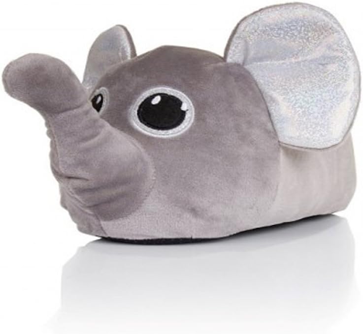 Cute Ladies, Womens, Girls Novelty Ella Elephant Slippers with Fabric Dot Sole, Grey, Size 5/6