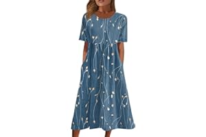 DPKLAD Below The Knee Short Sleeve Cover Up Ladies Dressy Classic Summer Super Soft Graphic Cotton Dress for Women