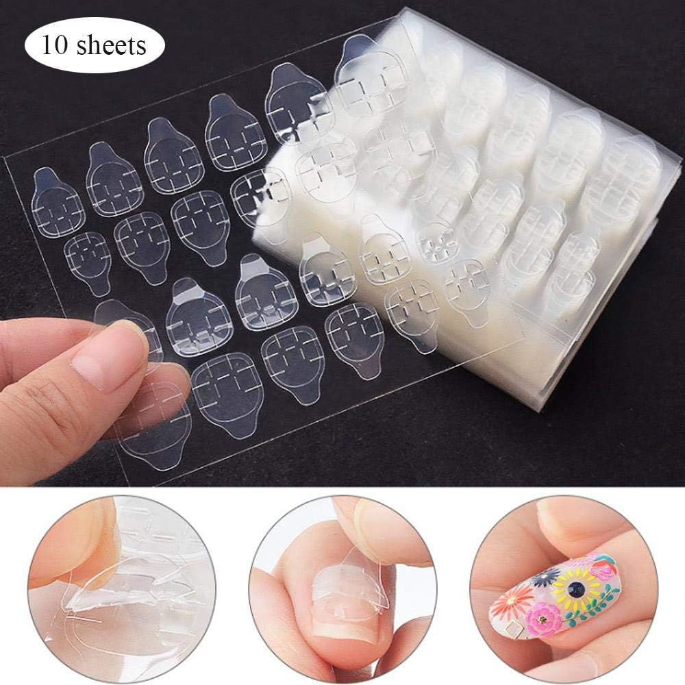 MISUD Nail Adhesive Tabs 10 Sheets(240 pcs) Double Side Transparent Jelly Nail Stickers Waterproof Breathable Tabs for Manicure Supplies