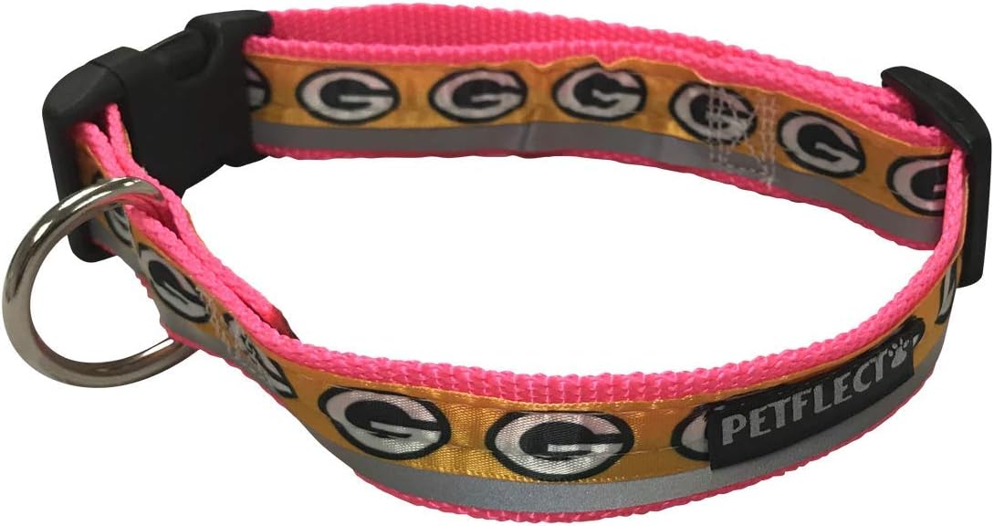 Amazon Com Green Bay Packers Dog Collar Reflective Pink Nylon Super Strength Nfl Team Logos Azn Large Pet Supplies