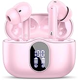Btootos Wireless Earbuds Bluetooth 5.4 Headphones Bass Stereo Ear Buds with Noise Cancelling Mic LED Display in Ear Earphones IP7 Waterproof 36H Playtime for Laptop Pad Phones Sports Workout Pink
