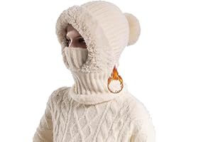 Women's Knitted Winter Hat, 3 in 1 Hooded Scarf Winter Cold Resistant Hat Face Mask Hooded Scarf for Women