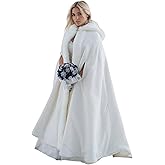 RVKXHD Women Wedding Cloak Shawl:Wedding Cape,Faux Fur Coat Hooded Cloak,White Faux Fur Jacket Bridal Coats Wraps
