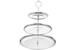uxcell 1 Set 3-Tier Cupcake Stand Holder, Round Tiered Serving Tray Stainless Steel Cup Cake Stand for Dessert Fruit Table Bi