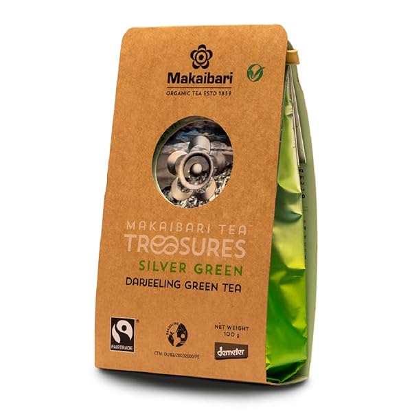 MAKAIBARI SILVER GREEN LOOSE LEAF GREEN TEA 100G (3.5OZ) PACK | PURE UNBLENDED USDA ORGANIC DARJEELING GREEN TEA, UNFERMENTED, DELIGHTFULLY RICH FLAVOR & AROMA | 50 CUPS