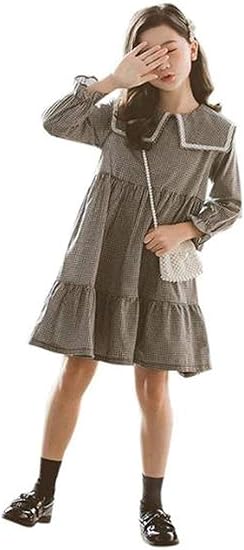 Amazon ウンセン ワンピース 女の子 ドレスガールズ 白襟 子供ドレス 丸衿 長袖 女児ワンピース 学生感 通気性 発表会 卒園式 入学式 フォーマル 普段着 スカート 通販