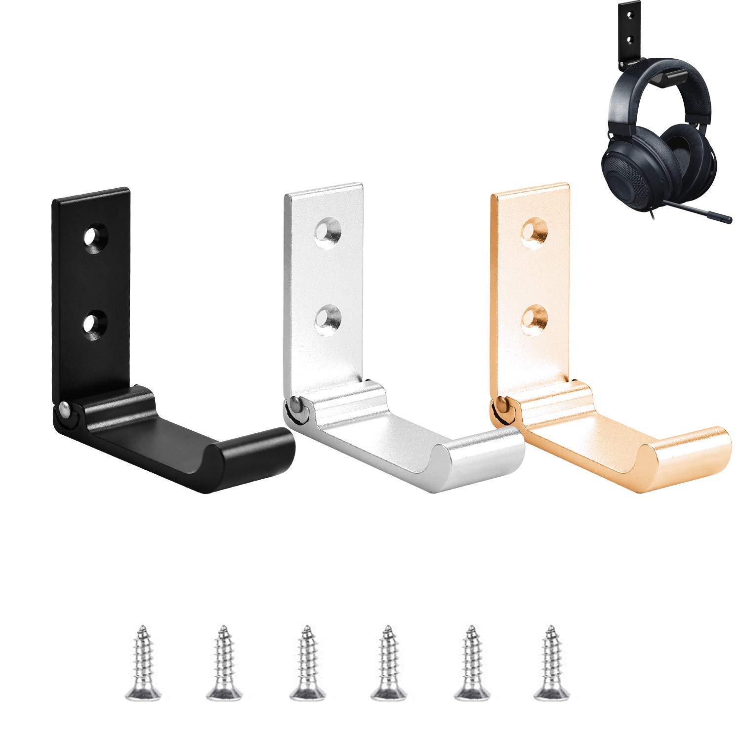 3 Pcs Foldable Wall Hook, Coat Wall Mounted Hooks, Invisible Folding Aluminum Wall Mount Hook Headphones Holder Coat Hook Creative Clothes Hook for Kitchen Bathroom Bedroom, With Screw 【3 Colors】