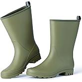 Kprm Wide Calf Women's Rain Boots Waterproof PVC Women Rubber Boot Mid Height Rain Shoes for Outdoor Gardening Work Walking