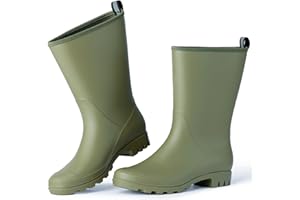 Kprm Wide Calf Women's Rain Boots Waterproof PVC Women Rubber Boot Mid Height Rain Shoes for Outdoor Gardening Work Walking