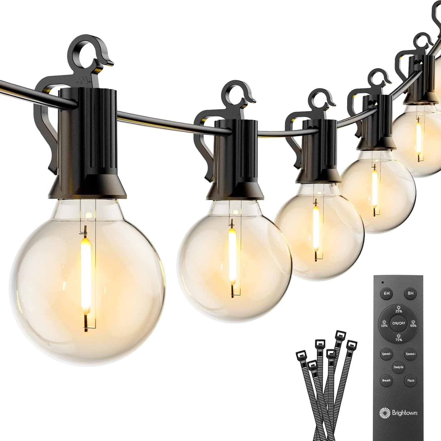 Photo 1 of Brightown 38Ft Outdoor String Lights with Remote & 15 Shatterproof LED Bulbs - Waterproof Patio Hanging Lamps for Porch Balcony Bistro Cafe