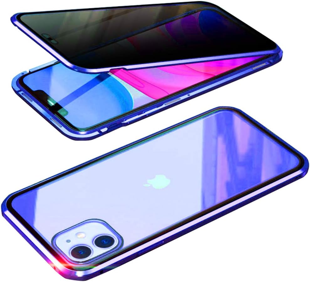 UMTITI Compatible iPhone 11 Pro (5.8 inch 2019) Case, with Built-in Screen Protector Magnetic Clear Double-Sided Tempered Glass Anti-Spy Anti-Peeping Privacy Cover (Blue)