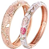 UJOY Vintage Jewelry Cloisonne Handcrafted Enameled Gorgeous Rhinestone Rose Hinged Cuff Bracelet Bangles Gifts 88A10