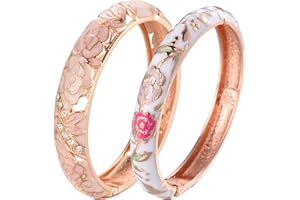 wynameleri Vintage Jewelry Cloisonne Handcrafted Enameled Gorgeous Rhinestone Rose Hinged Cuff Bracelet Bangles Gifts 88A-55A128