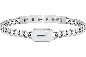 VNOX Initial Bracelet for Men Boys - Simple Mens A-Z Letter Cuban Link Chain Bracelets, Adjustable Solid Stainless Steel Jewelry Gifts for Men Dad Boyfriend