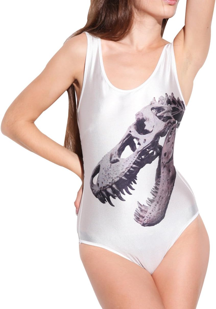 Fashiondiary Women's Summer Halter Skull Printed Scoop Neck Some Piece Swimsuit White One size