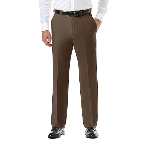 Haggar Men's Cool 18 Pro Classic Fit Flat Front Pant - Regular and Big & Tall Sizes, Light Toast, 58W x 32L