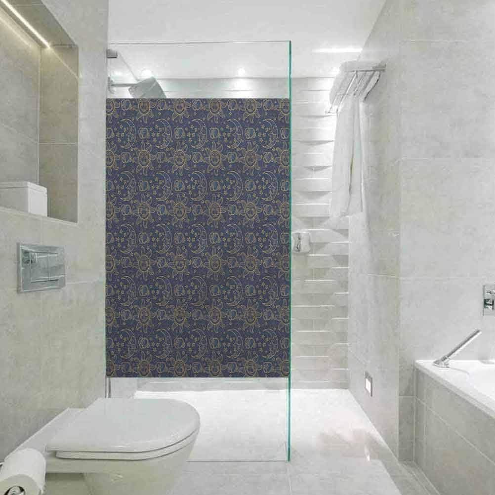 Bathroom Privacy Window Film Glass Sticker, Sun Vintage Doodle Style