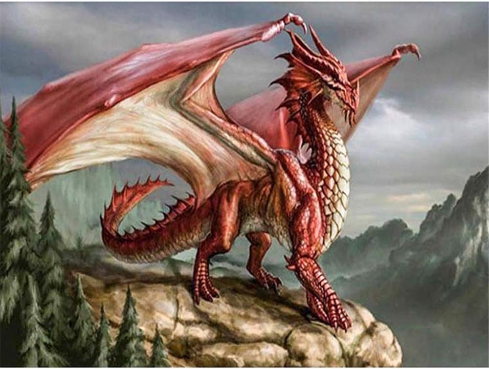 Paint by Number Kits - Red Dragon 16x20 Inch Linen Canvas Paintworks - Digital Oil Painting Canvas Kits for Adults Children Kids Decorations Gifts (No Frame)