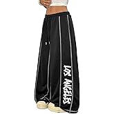 BEAUDRM Women's Striped Graphic Baggy Sweatpants Drawstring Waist Wide Leg Athletic Track Pants Streetwear