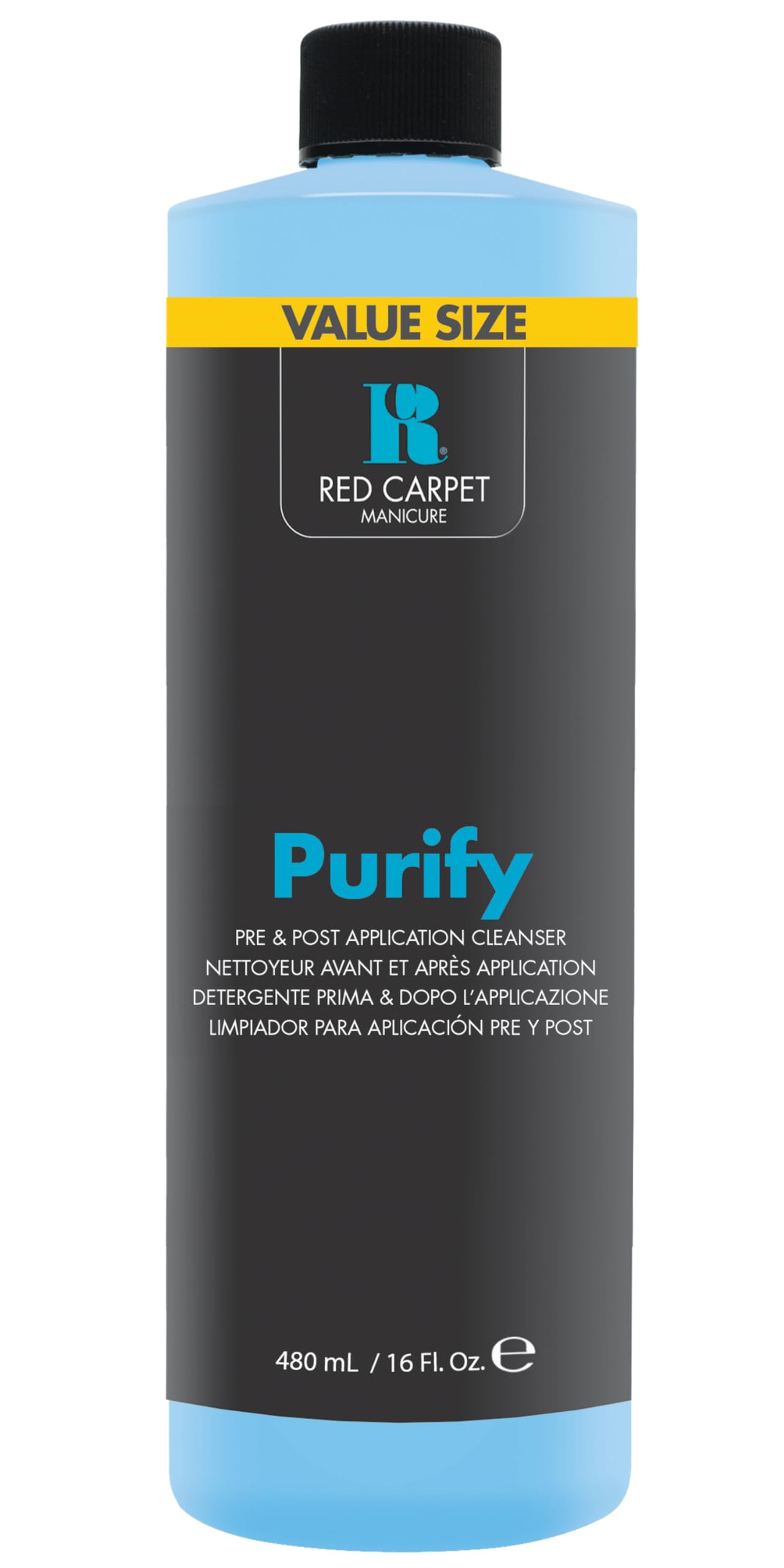 Red Carpet Manicure Purify Pre & Post Application Cleanser, Professional Nail Cleaner for Gel Polish, Removes Tacky Residue & Enhances Glossy Finish, Nail Prep & Gel Polish Cleanser, 480ml
