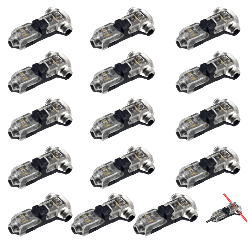 WMYCONGCONG 15 PCS Low Voltage Wire Connector, Quick Solderless Wire Splice Connector T Tap Wire Connectors, No Stripping Speaker Wire Splice, Fit 22-20 AWG Stranded/Solid Electrical Wires,1 Pin 1 Way
