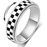 MHWTTY Checkered Fidget Ring for Anxiety Women Men, Black and White Pattern Stainless Steel Thumb Spinner Jewelry Anxiety Relief Items for Adults Gold Plated Silver Size 5-11
