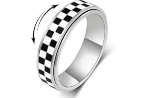 MHWTTY Fidget Ring for Anxiety Women Men, Black and White Checkered Pattern Stainless Steel Spinner Jewelry Anxiety Relief Items for Adults Gold Plated/Silver Size 5-11
