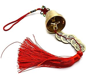 Feng Shui Good Luck,Protection Hanging Bell with Five Emperor Coins Home Car Crafts Hanging Decoration W A Black Bag (15.7")