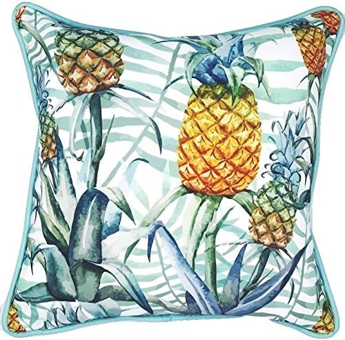 Sea by Day Outdoor Decorative Throw Pillow for Patio Furniture Weather Resistant 20x20 (Peaceful Pineapple)