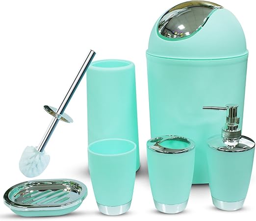 Amazon Com Mint Green Bathroom Accessories Set 6 Pieces Plastic