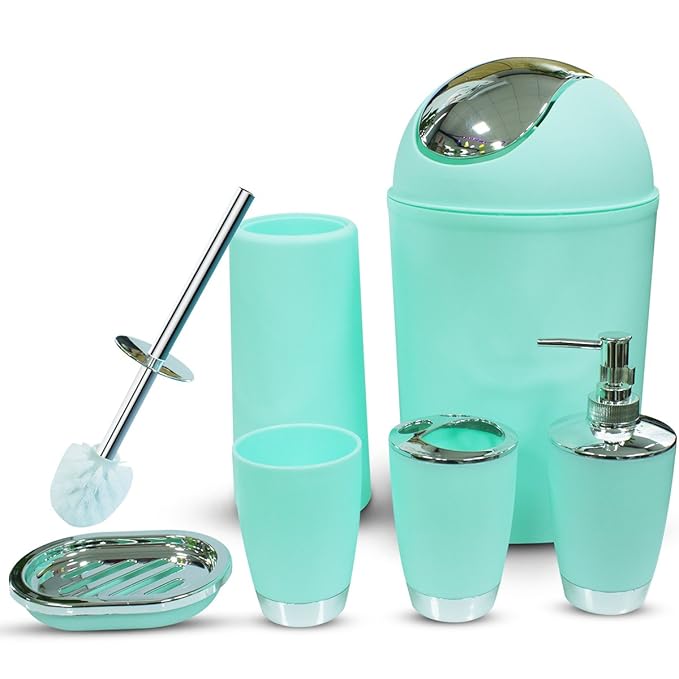 Mint Green Bathroom Accessories Set 6 Pieces Plastic Bathroom