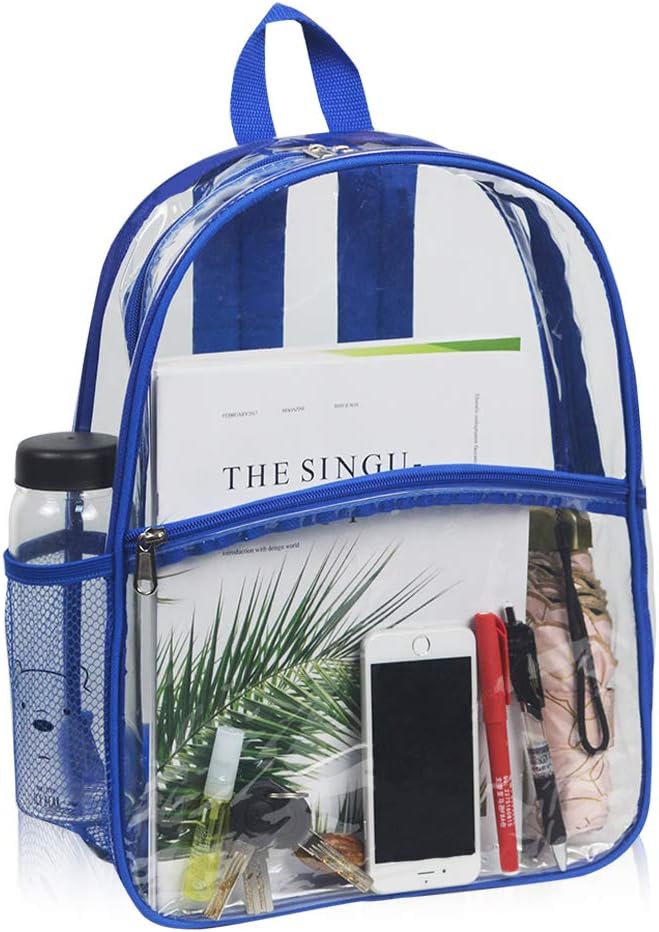 Clear Transparent Backpack, See-Through Outdoor PVC Bookbag Backpacks for Work, Security, Sports Events (Blue)