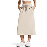 G4Free Maxi Fall Skirts for Women Modest Mid Length Drawstring A-line Lounge Skirt with Pockets Casual Trendy (Light Khaki,L)