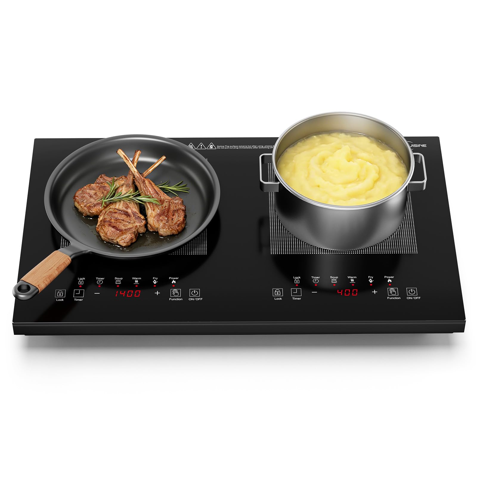 Photo 1 of VoltCuisine Double Induction Cooktop 1800W, Portable 2 Burner Electric Cooktop with Full Touch Control, 10 Power Levels, 4-Hour Timer, Child Lock, Low Power Continuous Heating, 110-120V