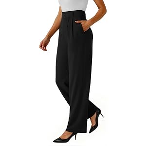 keriffe Womens Wide Leg Dress Pants Stretchy High Waited Work Trousers | Loose Fit, Business Casual Pants, Pull on Teacher Ou