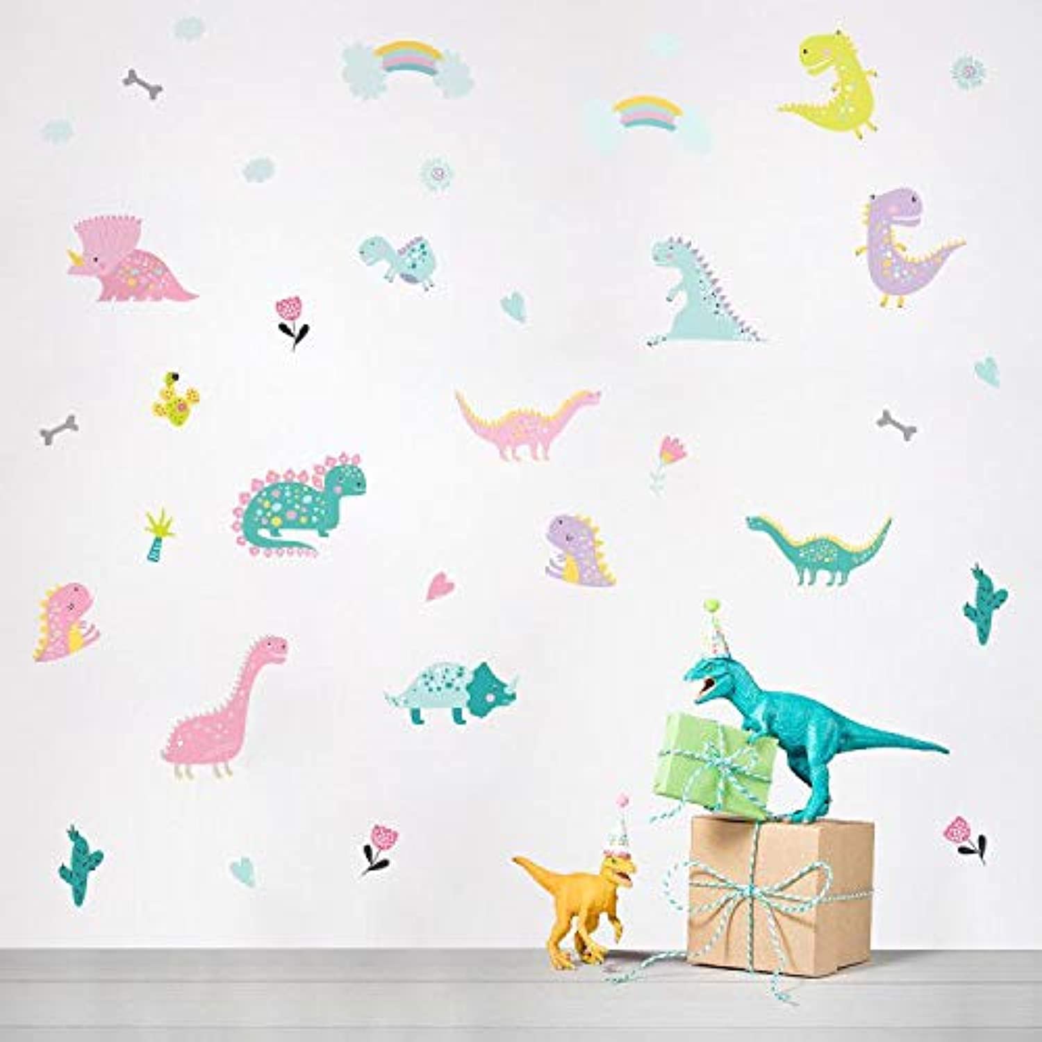 DIY Cartoon Dinosaur Macaron Decor Nursery Wall Stickers Multicolor Children's Bedroom Window Glass Kindergarten Home Decoration Stickers A5（5.8x8.2inch）x 12sheets(Cartoon Dinosaur 134)…
