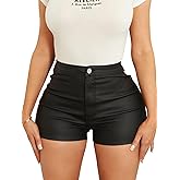 hibshaby Faux Leather Shorts for Women Sexy High Waist Black Pu Leather Shorts