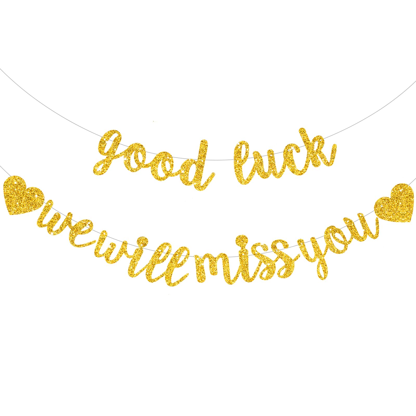 DecoGlee Gold Good Luck We Will Miss You Banner, Pre-Strung Glitter Retirement Sign Garland, Going Away Farewell Decorations, Graduation Supplies (No DIY)